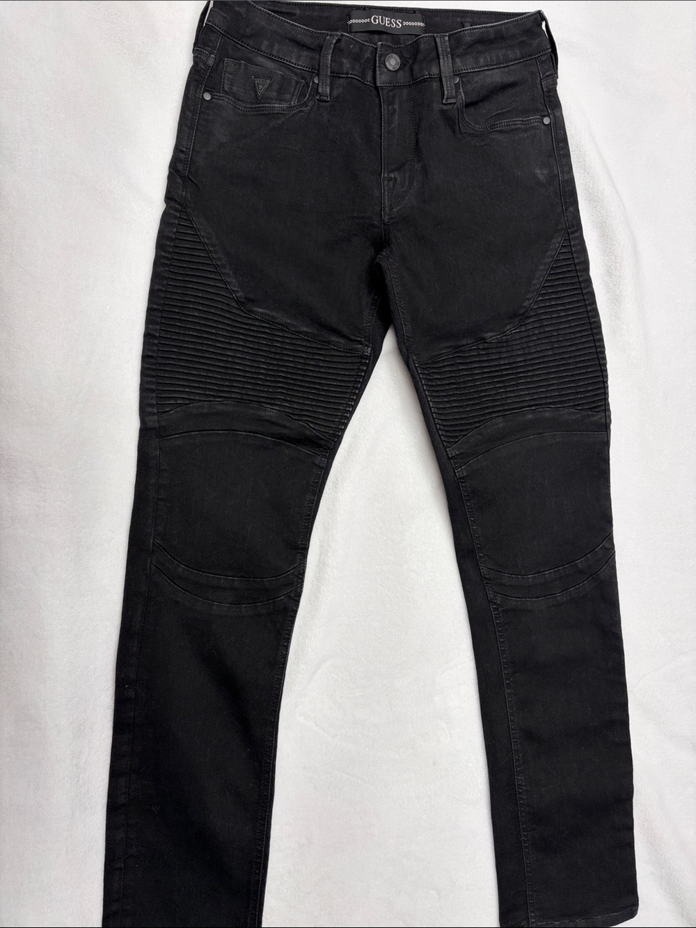 GUESS Men's Black Slim Straight Moto Rib Jeans